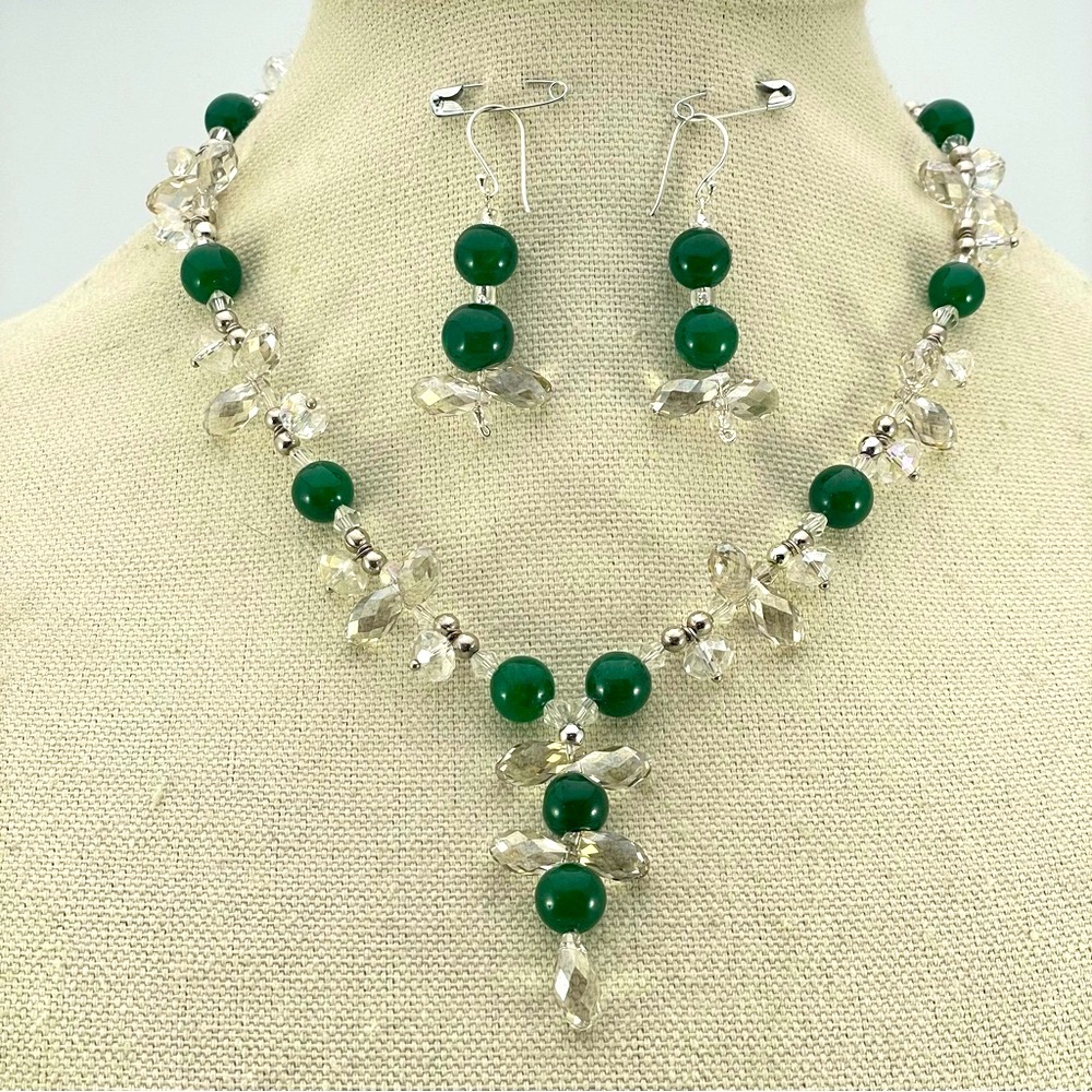 925 Sterling Silver Emerald Green Swarovski Crystal Necklace Artisan Handmade